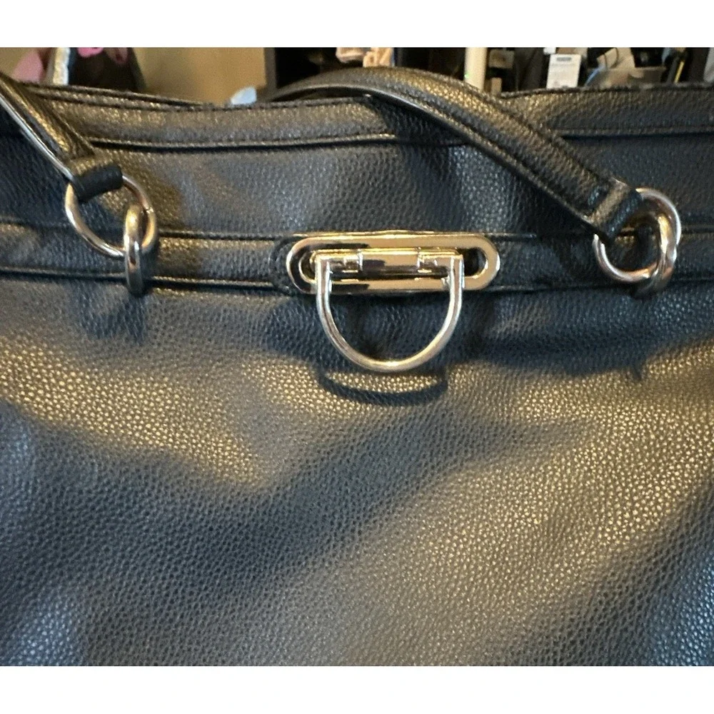 Dana Buchman Black Pebbled Satchel Double Handles Mobwife 2nd A pockets D Ring